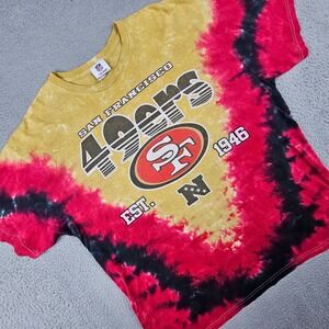 NFL Team Apparel San Francisco 49ers Mens XL Red Gold Tie Dye Graphic T-Shirt